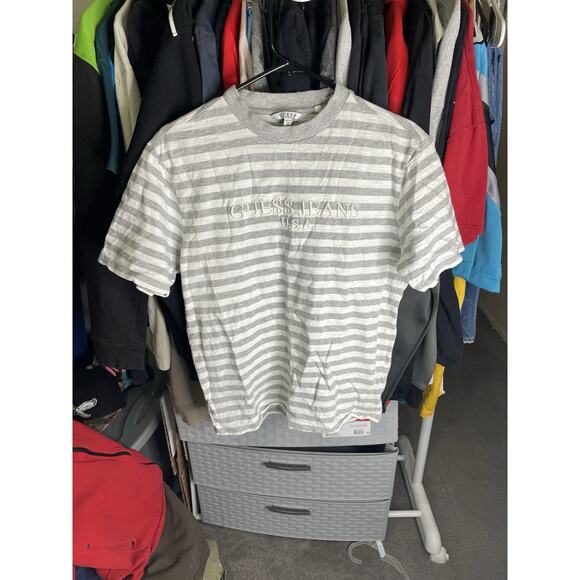 Size XS- Guess Originals x ASAP Rocky Gray Striped T-Shirt Unisex - Picture 1 of 3